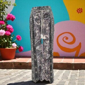 Bishop & Young Boho Paisley Wide Leg Pants Rayon Medium Festival Vibes Y2K Retro